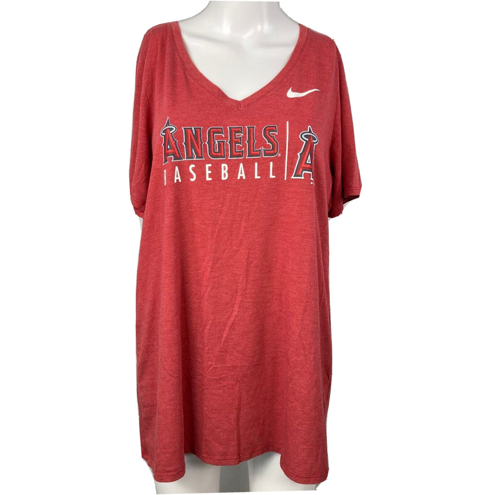Nike T-Shirt‎ Womens Sz XL Red Cotton Los Angeles Angels Baseball V Neck Tee